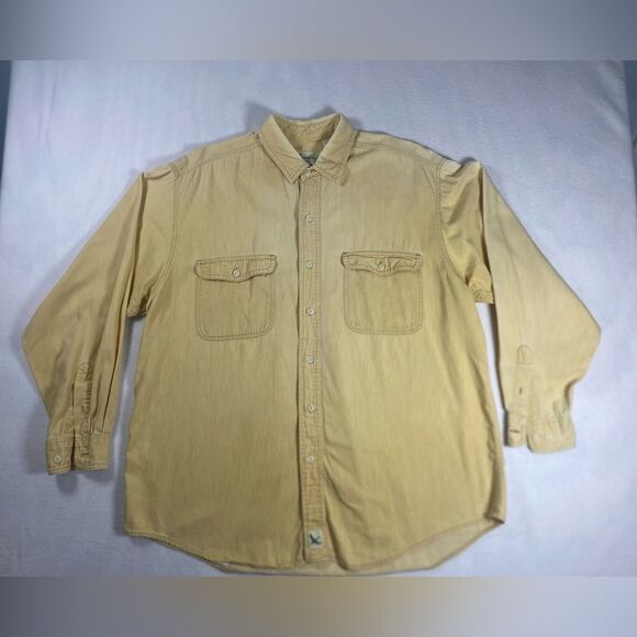 Vintage Eddie Bauer Button up Shirt Long Sleeve Sz Large Flying Goose Yellow - Picture 1 of 11